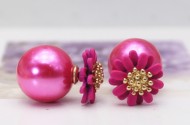 Dobbelt perleøreringe med blomst, pink